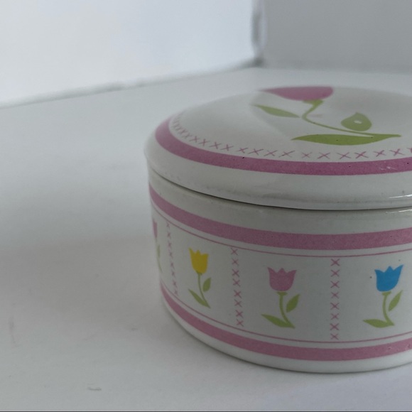 Vintage Trinket Box 1987 FTDA Ceramic Tulip Design Pink Easter EUC - Picture 9 of 13